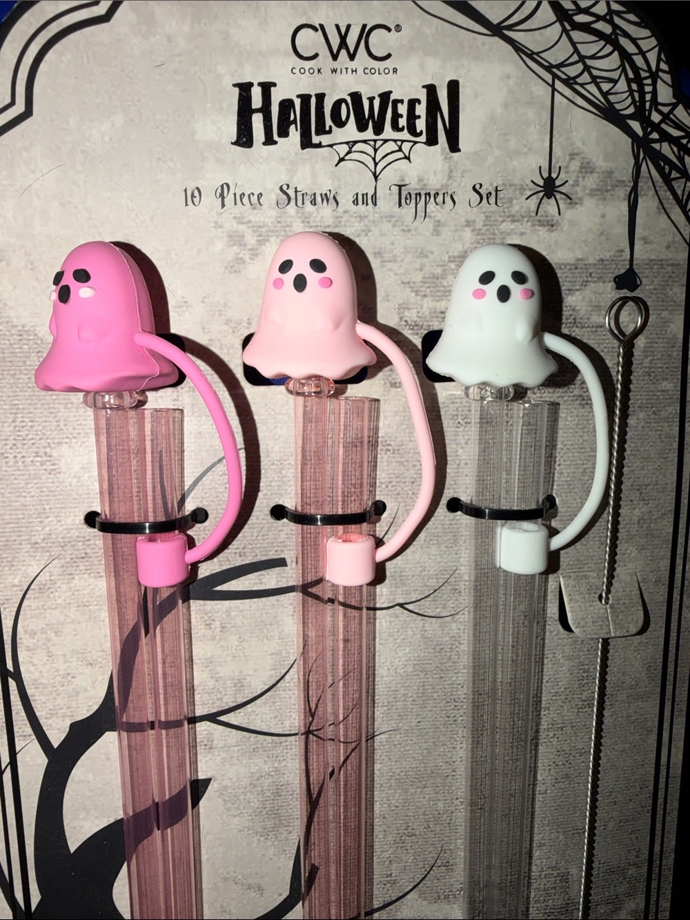 Halloween Ghost Silicone Toppers - Plastic Drink Straws - 10 piece Set! - Picture 6 of 8